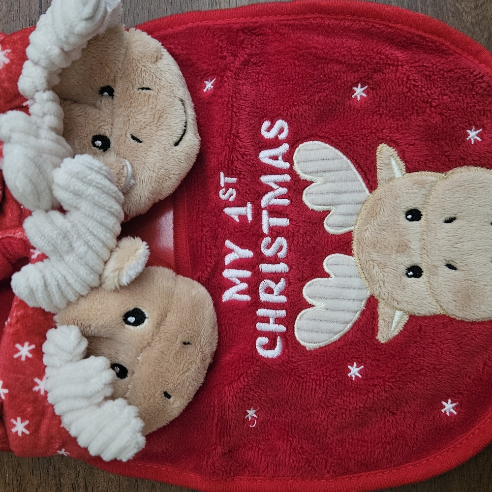 Red 'My 1st Christmas' Baby Blanket with Reindeer Design